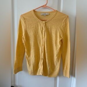 LOFT Golden Butter Yellow 100% Cotton Button Front Cardigan Size Medium